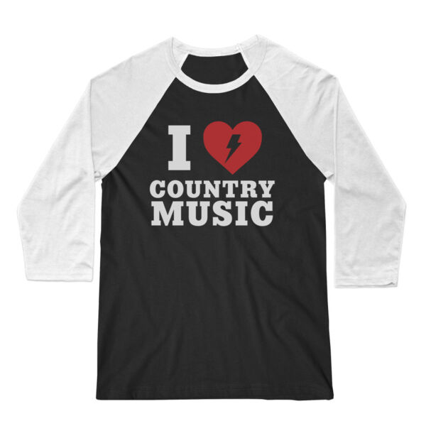 I HEART COUNTRY MUSIC - 3/4 Sleeve Baseball T-shirt - Black/White Thumbnail