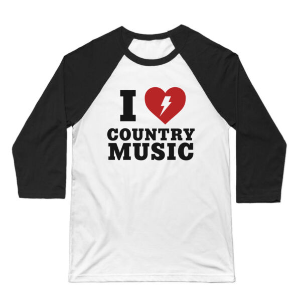 I HEART COUNTRY MUSIC - 3/4 Sleeve Baseball T-shirt - White/Black Thumbnail